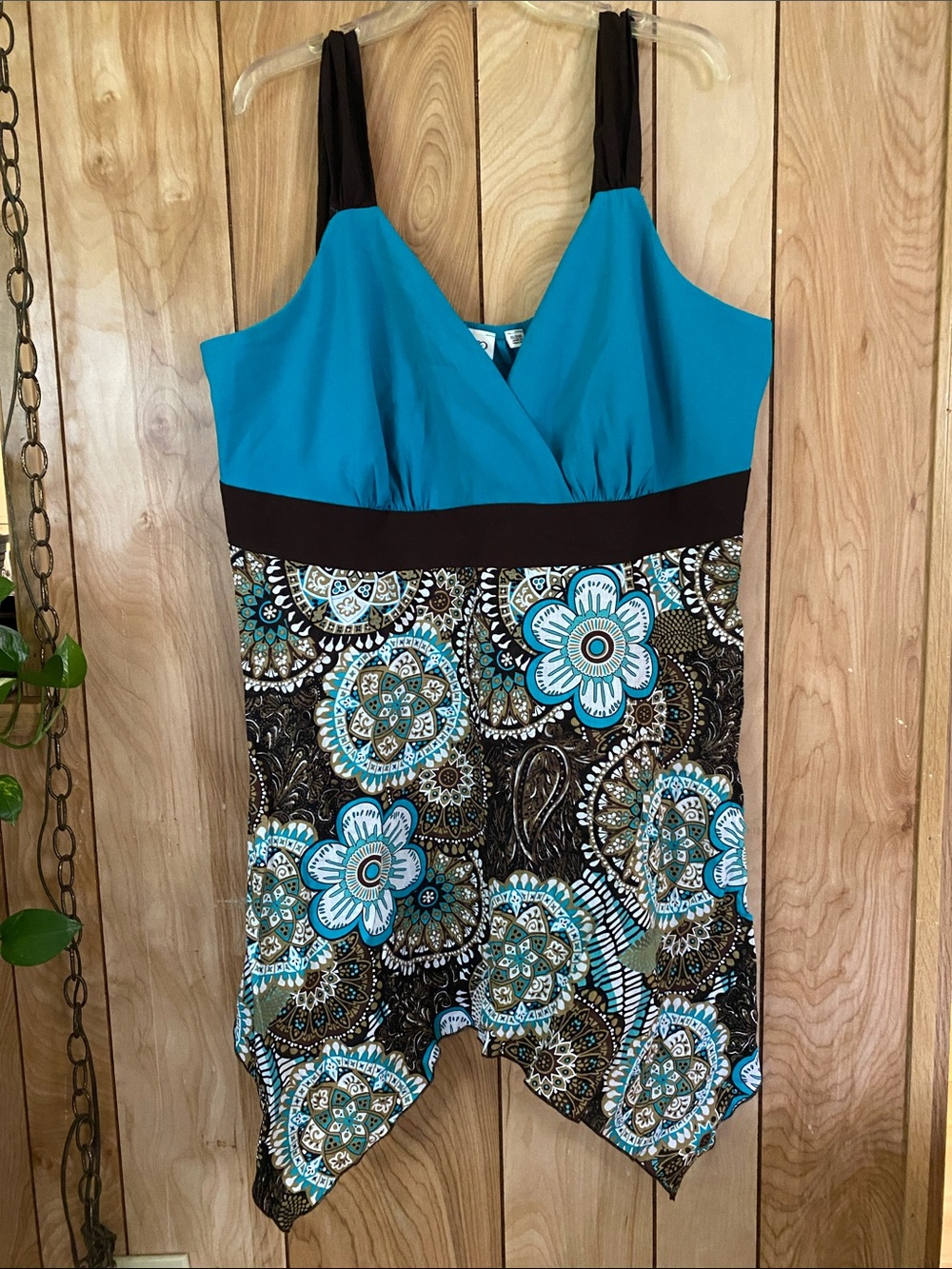 Cato Teal Plus-Size 22/24W sleeveless Boho floral summer Top Hi/ Lo Hem NWT
